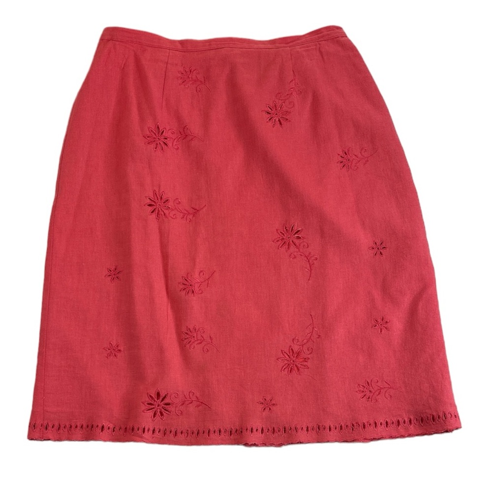 Notations Clothing Co. Women's Floral Knit Eyelet Bright Orange Pencil Skirt